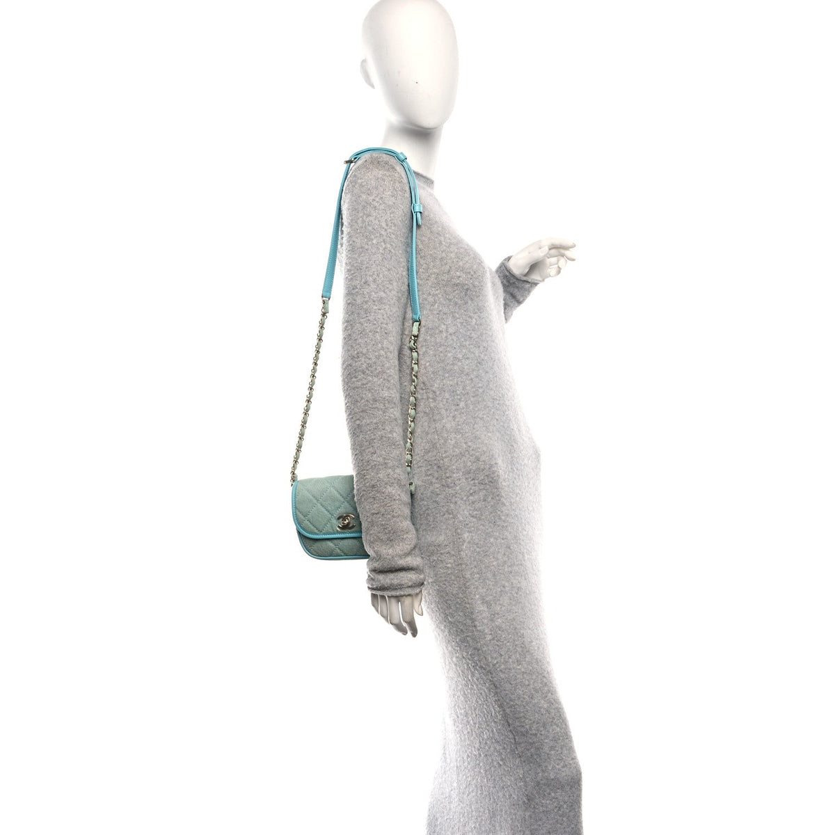Small Quilted Flap Shoulder Bag - Blue