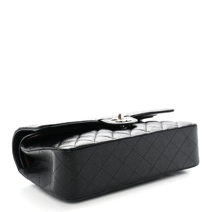 Medium Quilted Caviar Flap Shoulder Bag - Black
