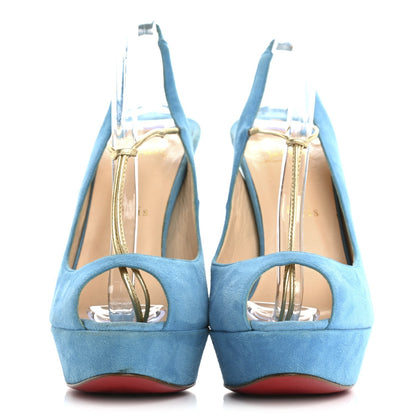 Christian Louboutin Suede Women's Spritney 100 Peep Toe Pumps 41 Blue