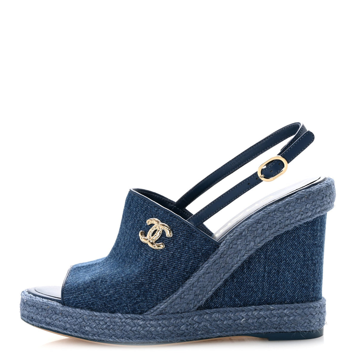 Washed Denim Braided Cord Wedge Sandals Blue