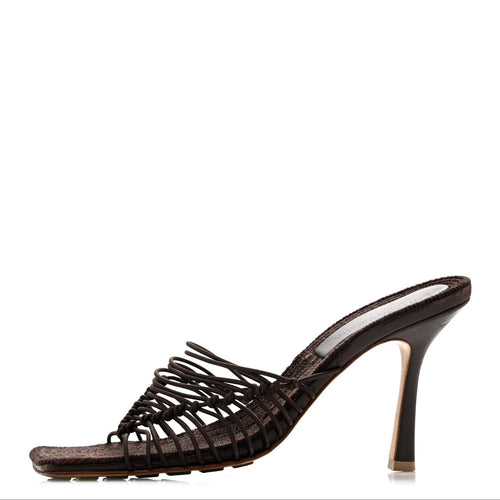 Bottega Veneta Raffia Elasticized Women's Cindy Stretch Mule Sandals 39 Bitter Chocolate
