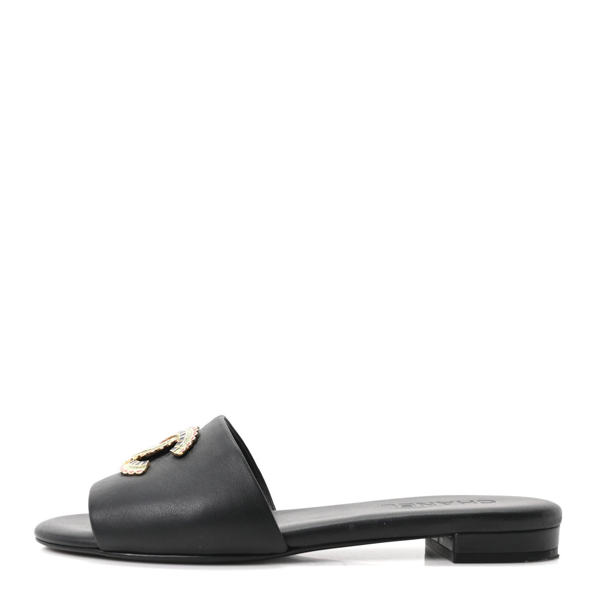 Lambskin Enamel CC Mules Black