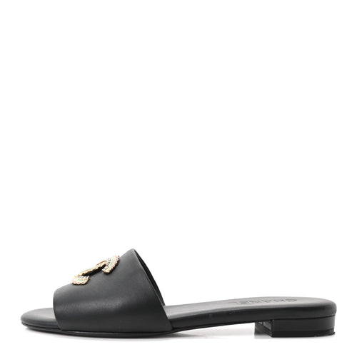 Lambskin Enamel CC Mules Black