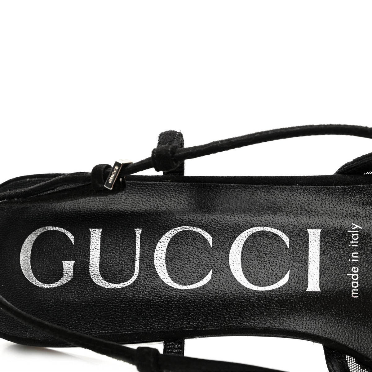 Gucci Suede Mesh Women's Crystal GG Demi Ballet Flats 37.5 Black