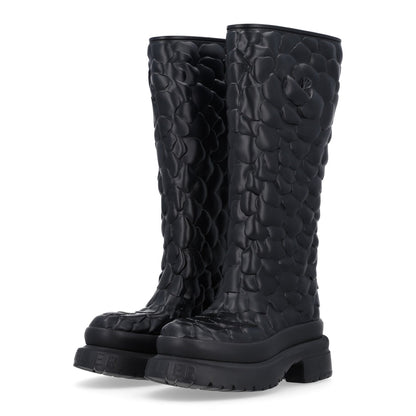 Valentino Garavani Rubber Women's Atelier 03 Rose Tall Rainboots 35 Black