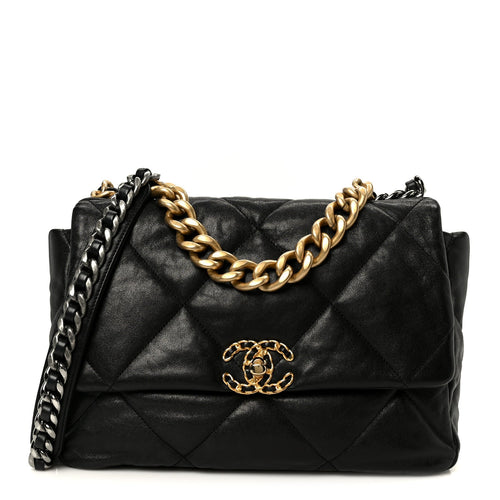Large Quilted Goatskin Flap Shoulder Bag - Black