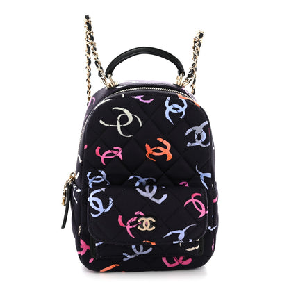 Mini Quilted Fabric Backpack - Black