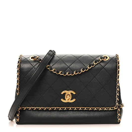 Calfskin Flap Shoulder Bag - Black