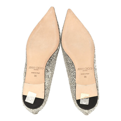 Jimmy Choo Glitter Mesh Women's Love Flats 36 Silver Sparks