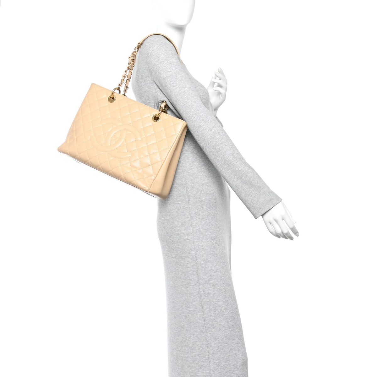 Quilted Caviar Tote Bag - Beige