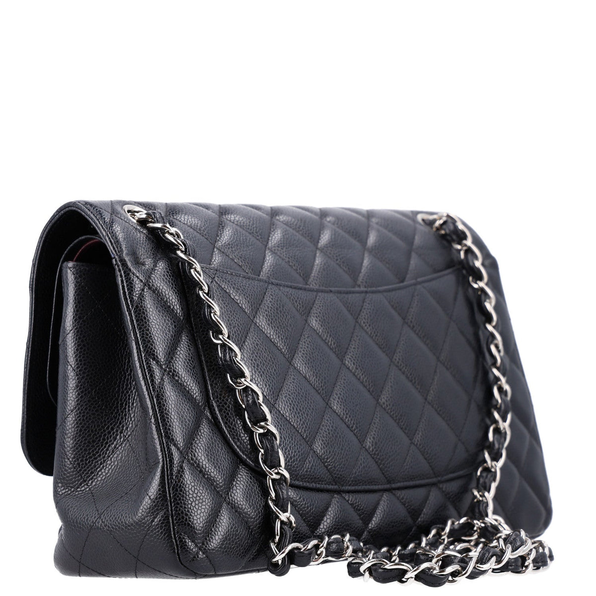 Quilted Caviar Flap Shoulder Bag - Black