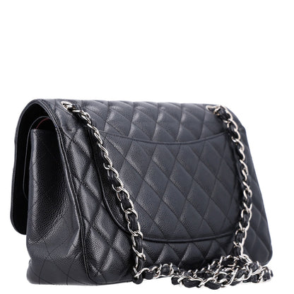 Quilted Caviar Flap Shoulder Bag - Black