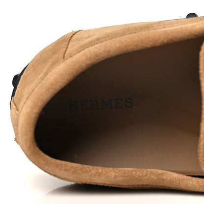 Hermes Suede Calfskin Women's Lazy Loafers 37 Brune Fume
