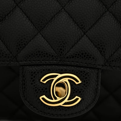 Medium Quilted Caviar Flap Shoulder Bag - Black