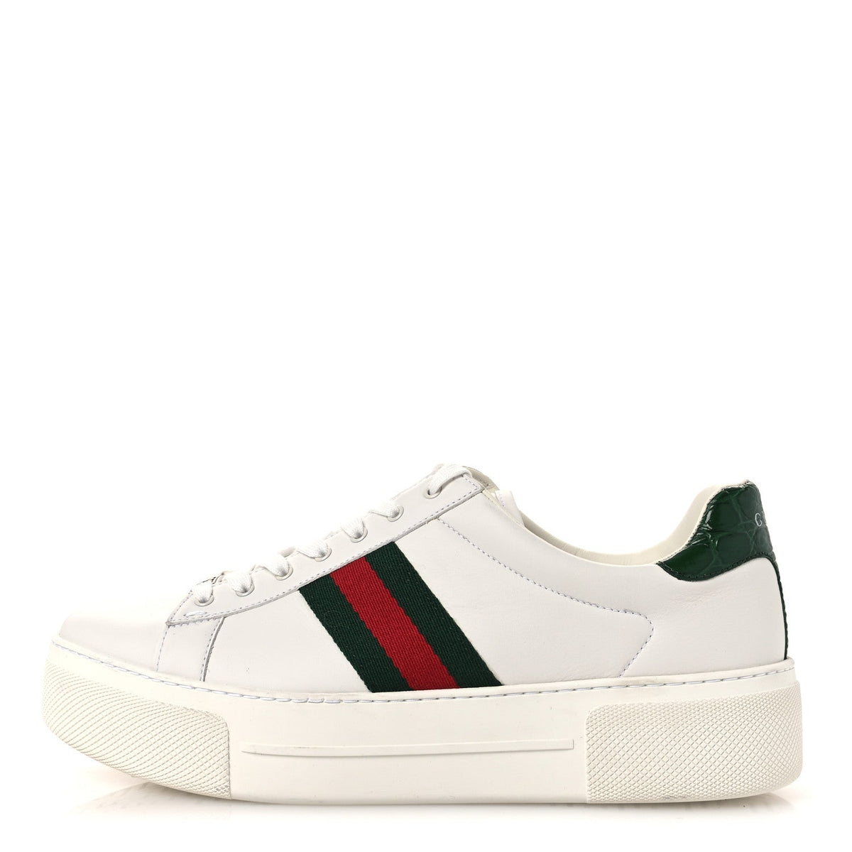 Ultralight Plume Calfskin Web Ace Platform Sneakers White