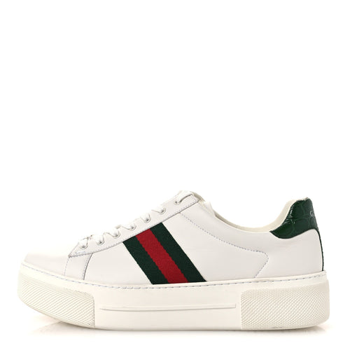 Ultralight Plume Calfskin Web Ace Platform Sneakers White