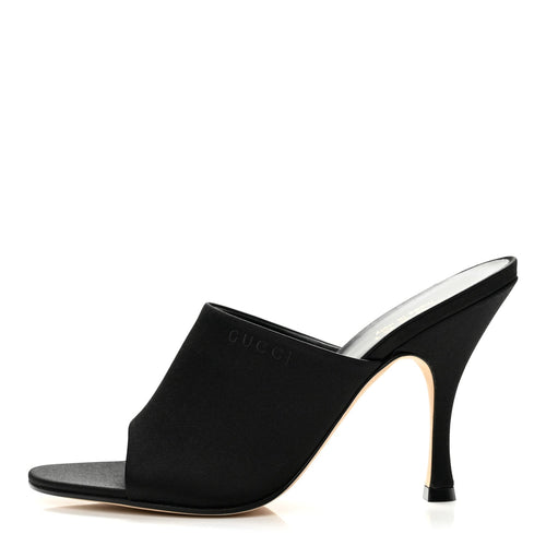 Gucci Satin Silk Women's Logo Sandal Pumps 38 Black