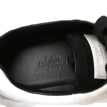 Hermes Calfskin Suede Goatskin Women's Bouncing Sneakers 37.5 White Black