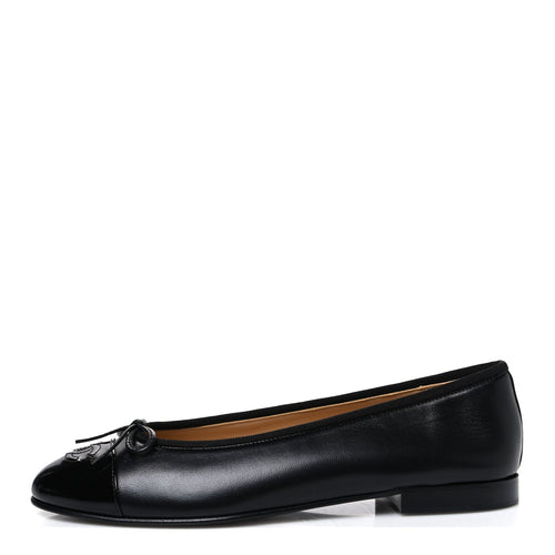Chanel Lambskin Patent Cap Toe Women's Ballerina Flats Black