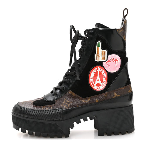 Suede Calfskin Monogram LV Black Heart Laureate Platform Desert Boots 