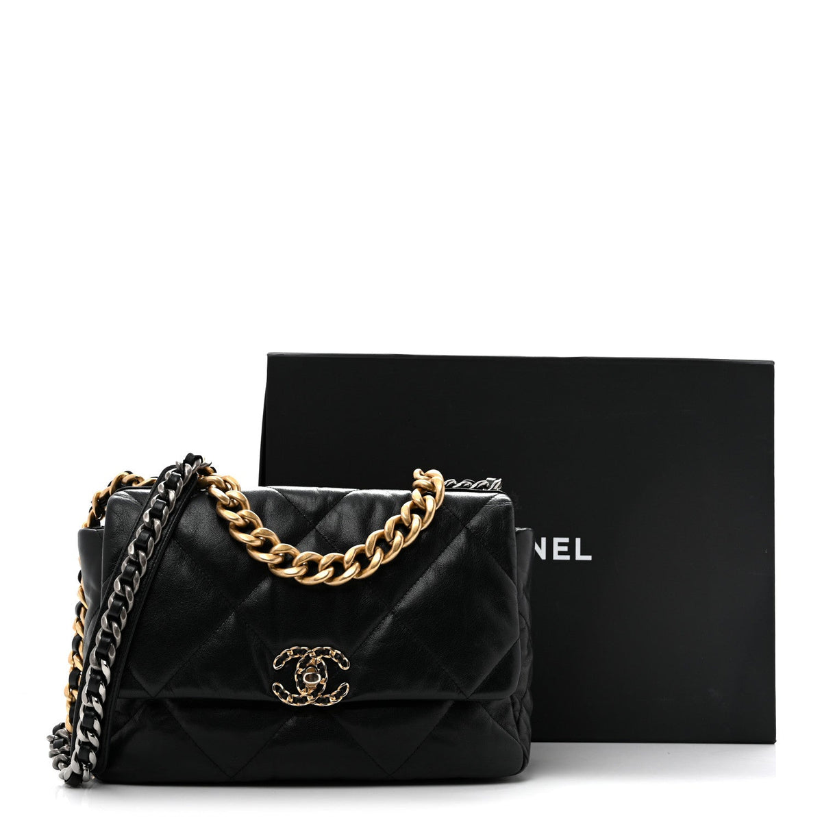 Large Quilted Goatskin Flap Shoulder Bag - Black
