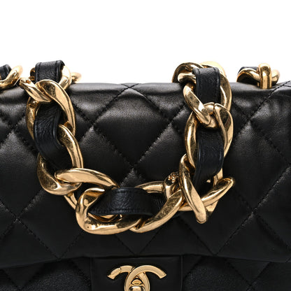 Small Quilted Lambskin Flap Shoulder Bag - Black