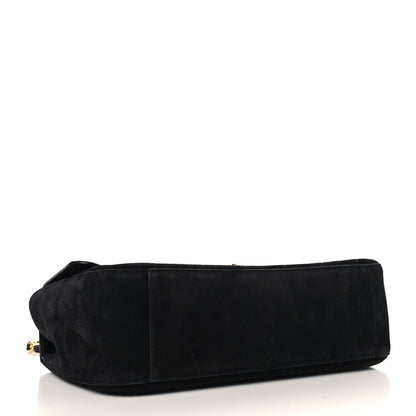 Small Calfskin Suede Flap Shoulder Bag - Black
