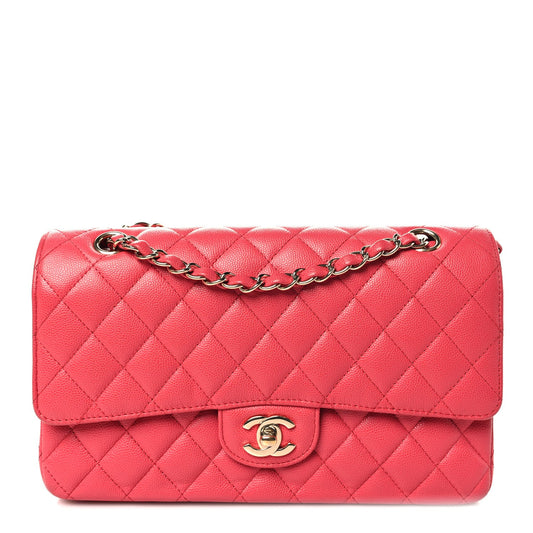 Medium Quilted Caviar Flap Shoulder Bag - Red