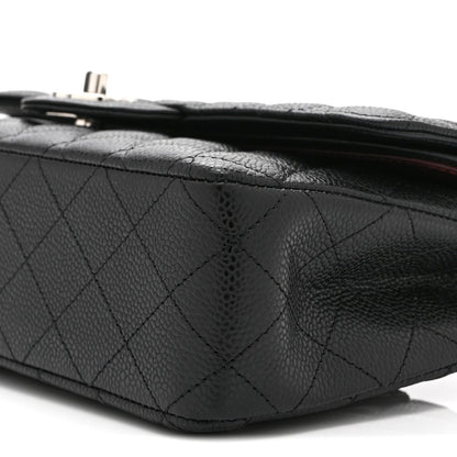 Medium Quilted Caviar Flap Shoulder Bag - Black