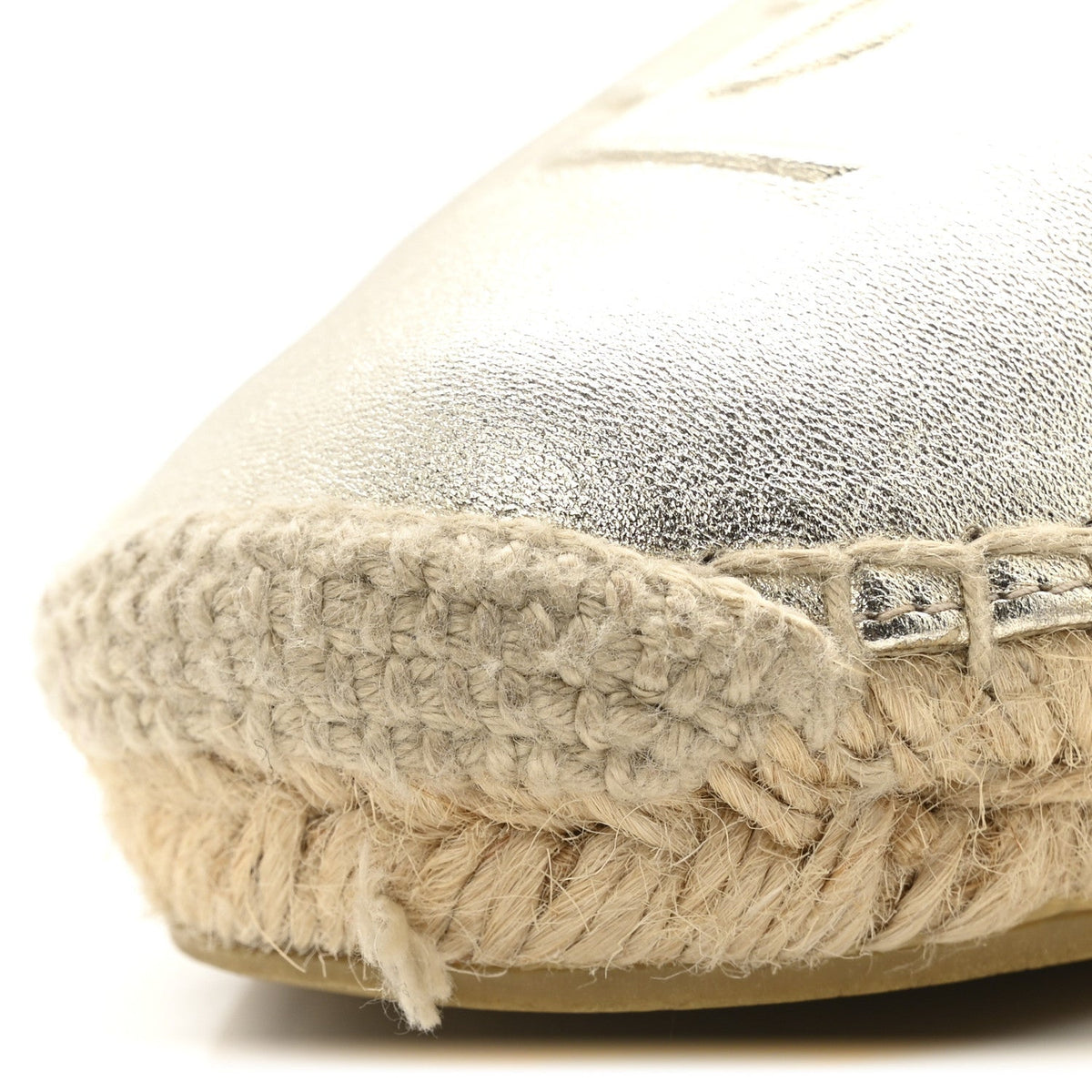 Saint Laurent Metallic Lambskin Women's Monogram Espadrilles 38 Platino