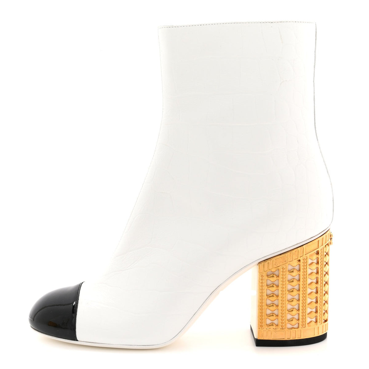 Calfskin Crocodile Embossed Patent Cap Toe Metiers D'Art Ankle Boots W