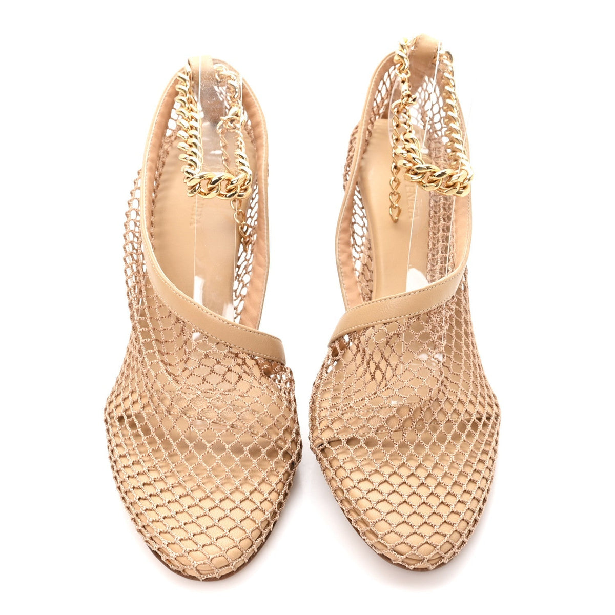 Bottega Veneta Mesh Calfskin Women's Chain Stretch Pumps 38 Beige