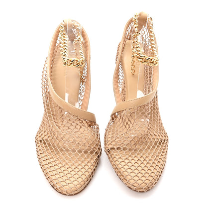 Bottega Veneta Mesh Calfskin Women's Chain Stretch Pumps 38 Beige