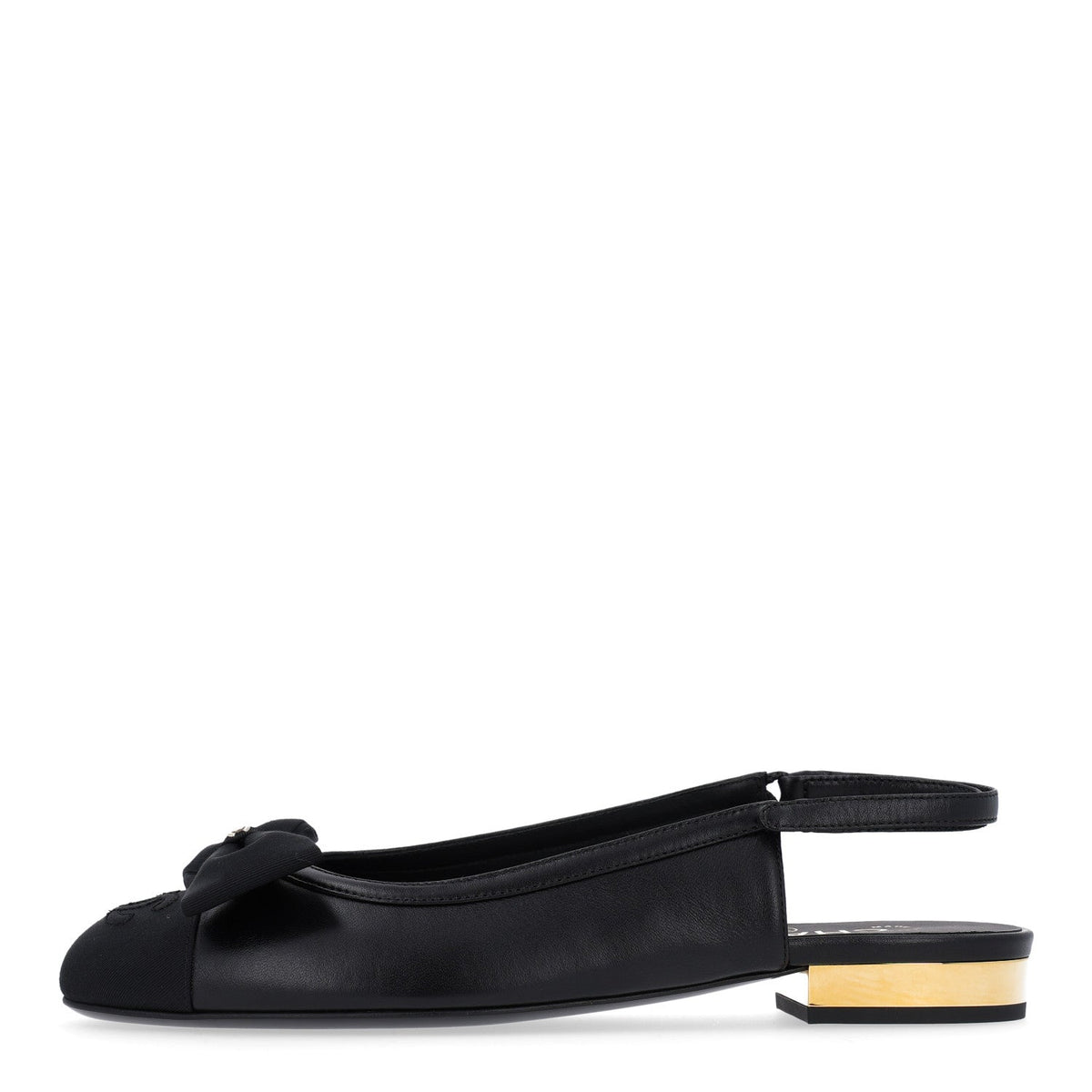 Lambskin Grosgrain Bow Cap Toe CC Slingback Flats Black