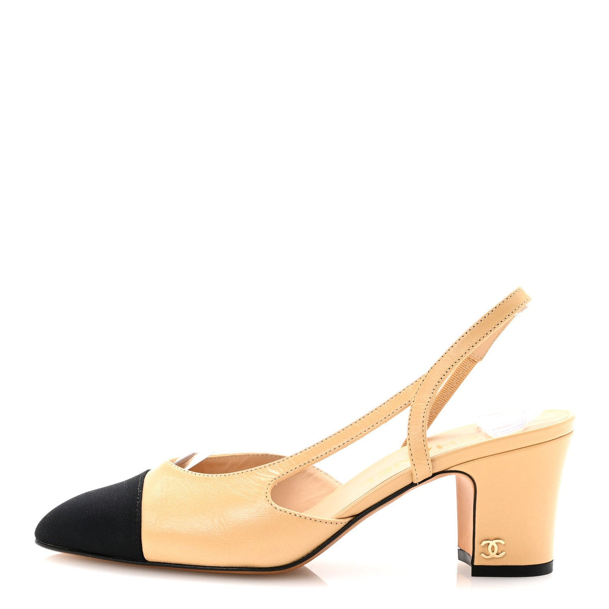 Goatskin Grosgrain Cap Toe CC Slingback Pumps Beige Black