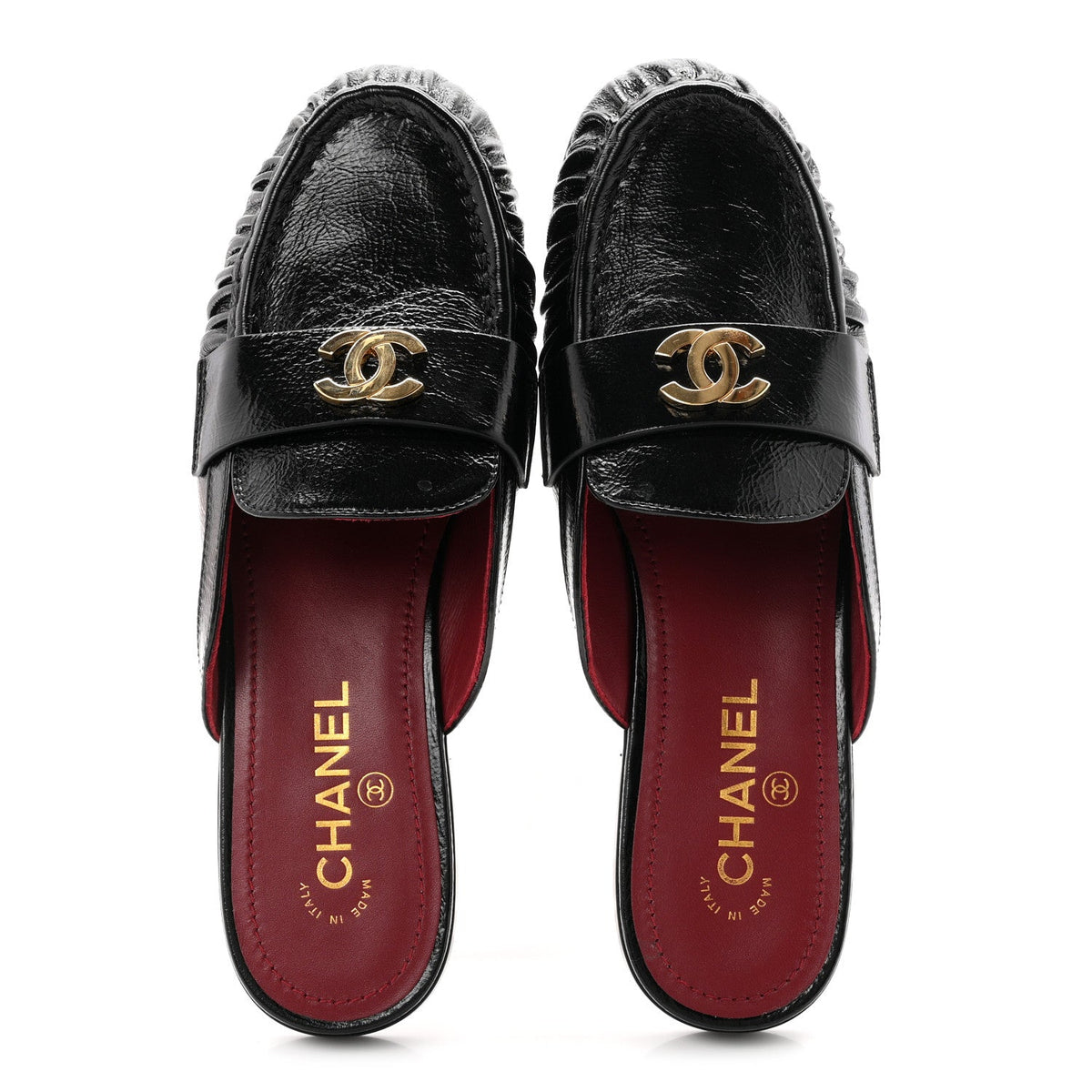 Chanel Shiny Crumpled Lambskin CC Women's Mules