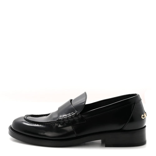 Shiny Calfskin Logo Loafers Black