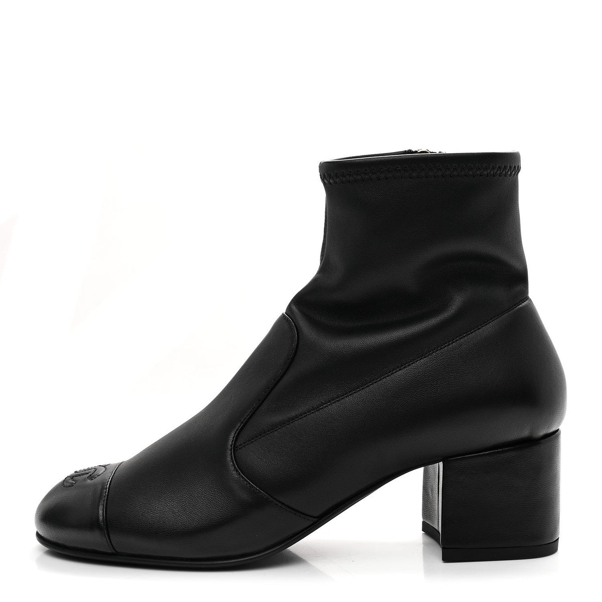 Stretch Lambskin Cap Toe CC Short Boots Black