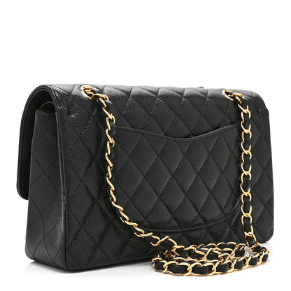 Medium Quilted Caviar Flap Shoulder Bag - Black