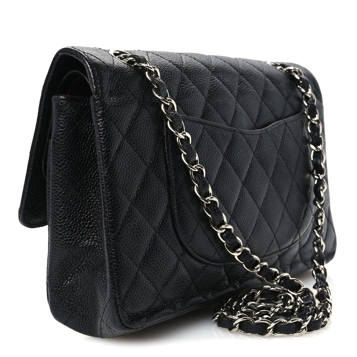 Medium Quilted Caviar Flap Shoulder Bag - Black