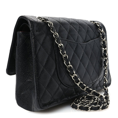 Medium Quilted Caviar Flap Shoulder Bag - Black