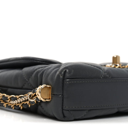 Mini Quilted Lambskin Flap Shoulder Bag - Grey