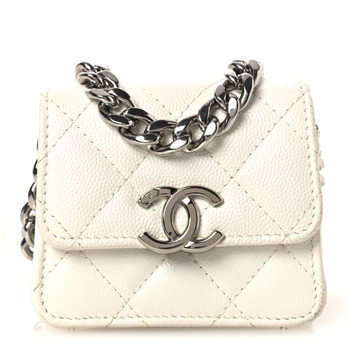 Quilted Caviar Clutch Bag - White