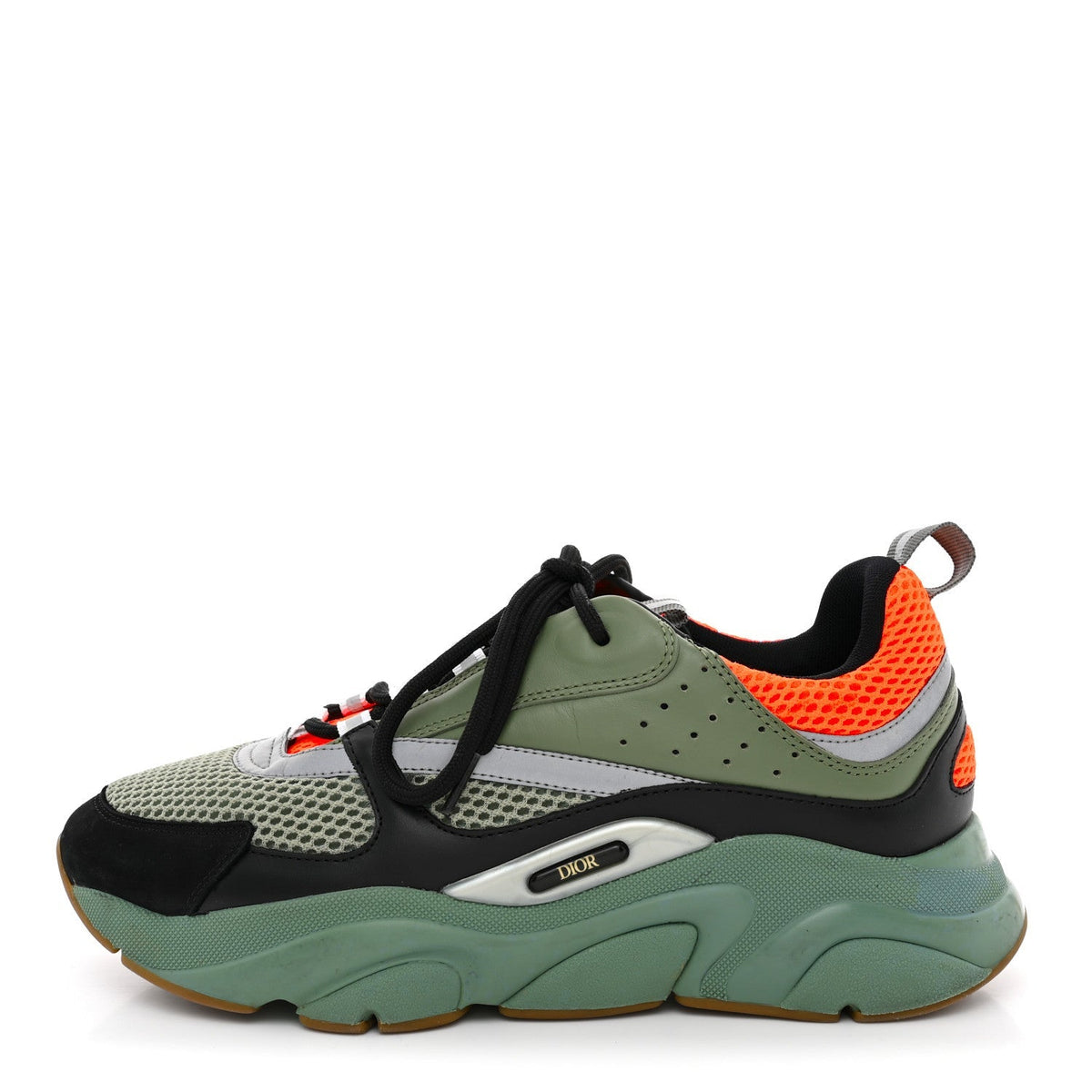 Christian Dior Technical Mesh Calfskin Men's B22 Sneakers 42 Olive Green Orange Black