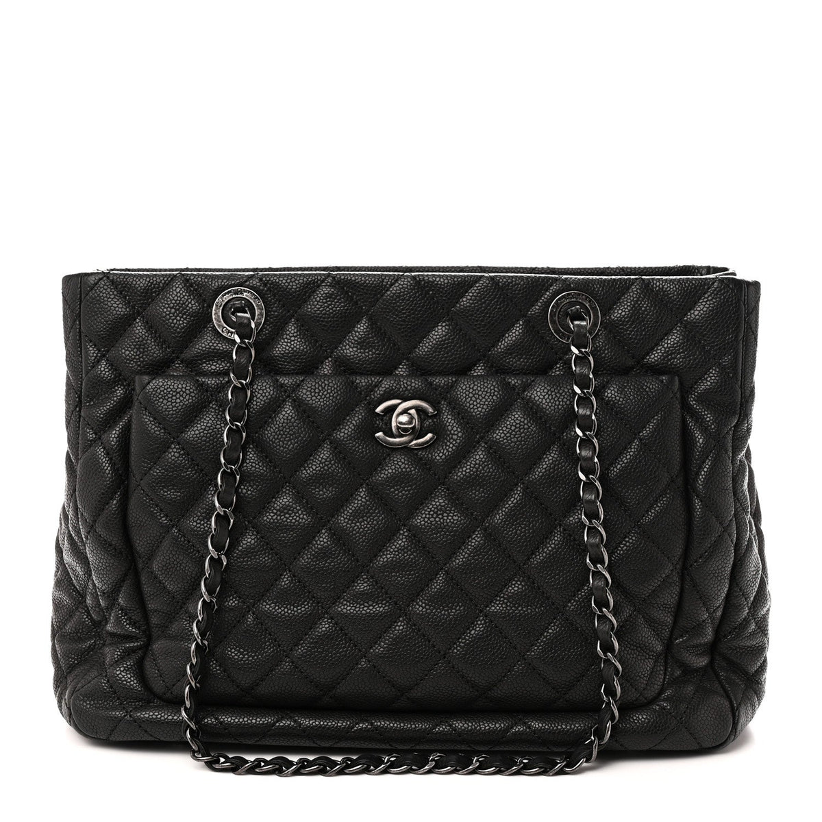 Quilted Caviar Tote Bag - Black