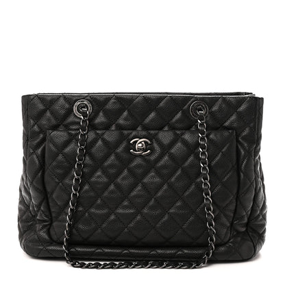 Quilted Caviar Tote Bag - Black