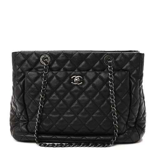 Quilted Caviar Tote Bag - Black