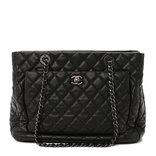 Quilted Caviar Tote Bag - Black