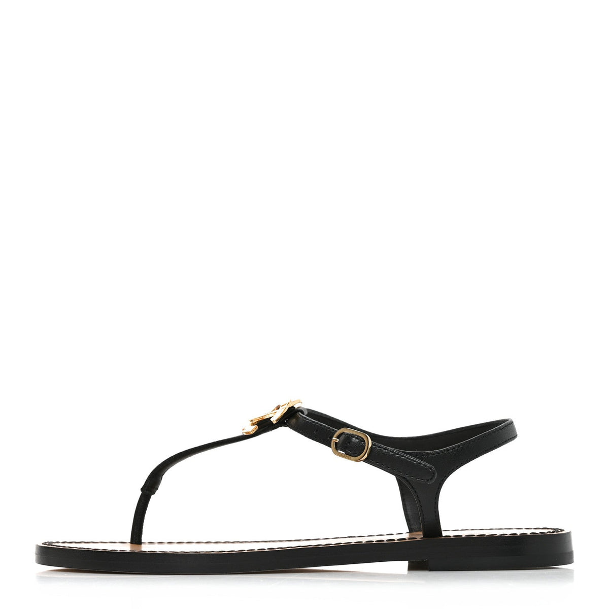 Lambskin CC Thong Sandals Black Gold
