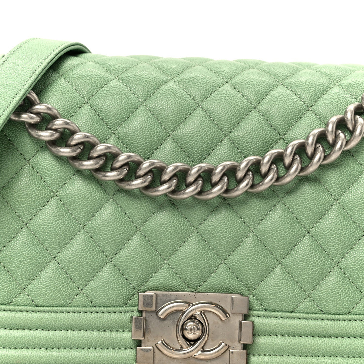 Medium Quilted Caviar Flap Shoulder Bag - Light Green